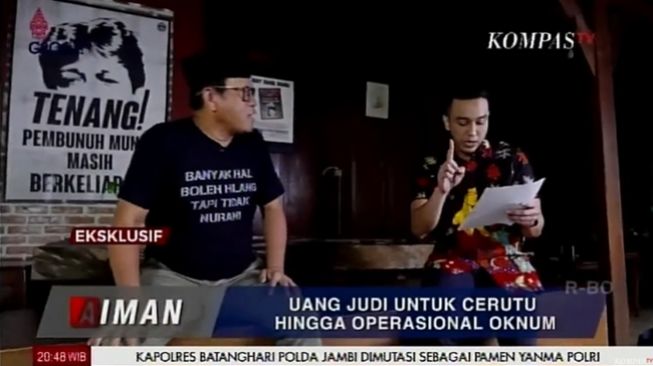 Ketua IPW Sugeng Teguh Santoso membahas diduga laporan keuangan Konsorsium Judi Online 303 bersama Aiman Witjaksono. (YouTube/KompasTV Pontianak)