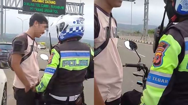 Oknum polisi diduga menilang mobil travel di pintu keluar Tol Sukabumi (Instagram/ kabarnegri)