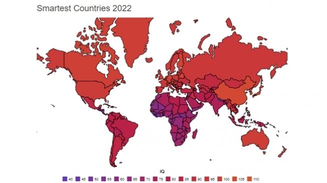 Daftar negara paling cerdas di dunia berdasarkan rata-rata IQ-nya, Indonesia peringkat ke-130. (worldpopulationreview.com)