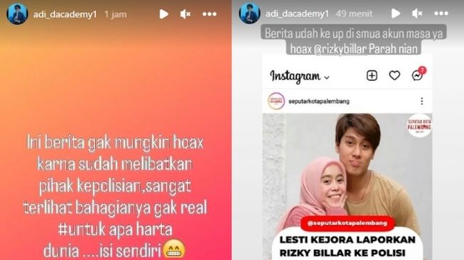 Adi D'Academy mengecam kabar soal Lesti Kejora mendapat KDRT dari Rizky Billar. [Instagram]