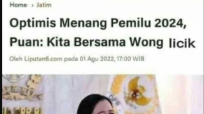 Artikel soal Puan Maharani yang sudah diedit (turnbackhoax.id).