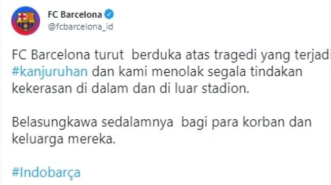 Sejumlah Klub Sepak Bola Dunia Sampaikan Duka Mendalam Atas Tragedi di Stadion Kanjuruhan