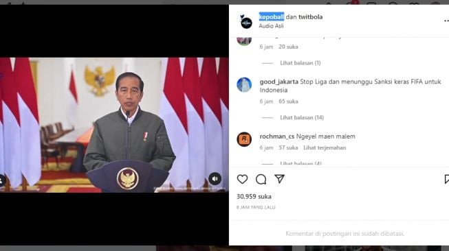 Liga 1 Resmi Dihentikan Presiden Jokowi, Warganet: Marah Banget Beliau