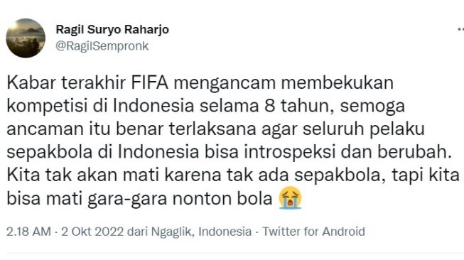 Curhatan warganet soal kerusuhan di Stadion Kanjuruhan Malang. [Twitter]