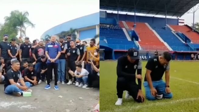 Momen Pemain dan Manajemen Arema FC Nangis dan Berlutut di Tengah Stadion