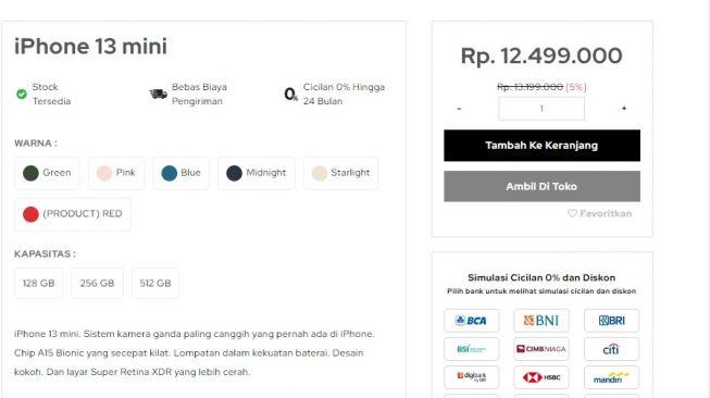 Harga iPhone 13 Mini di Indonesia. [iBox]