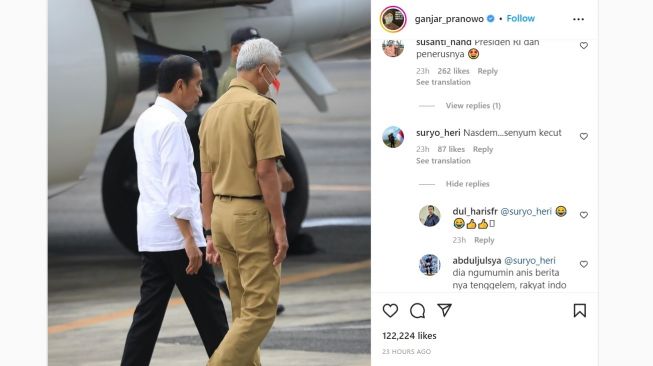 Tangkapan layar Ganjar Pranowo yang disorot akan menjadi penerus Presiden Joko Widodo. (Instagram/@ganjar_pranowo)