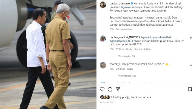 Unggahan Gubernur Jawa Tengah Ganjar Pranowo saat bersama Presiden Jokowi. [Instagram]