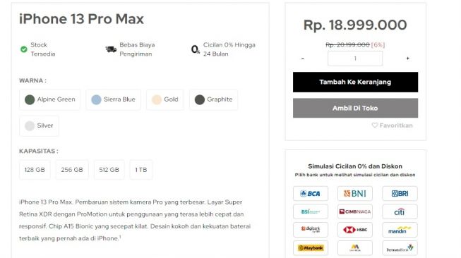 Harga iPhone 13 Pro Max di Indonesia. [iBox]