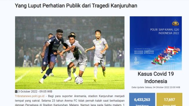 Penjelasan di laman resmi Polri terkait mengapa wajar memakai gas air mata di tragedi Kanjuruhan. (polri.go.id)