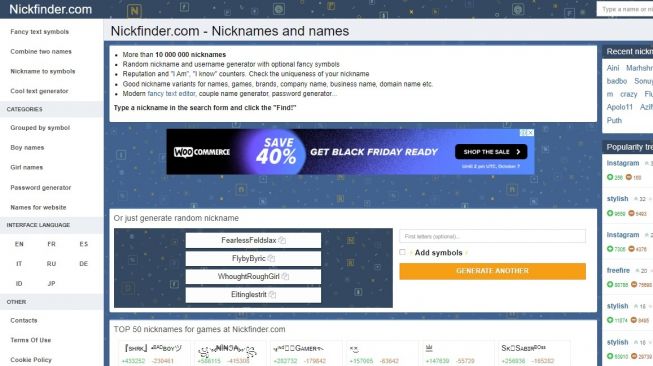 Tampilan situs NickFinder. (nickfinder.com)