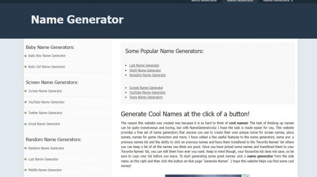 Tampilan situs NameGenerator.biz. (Screenshot)