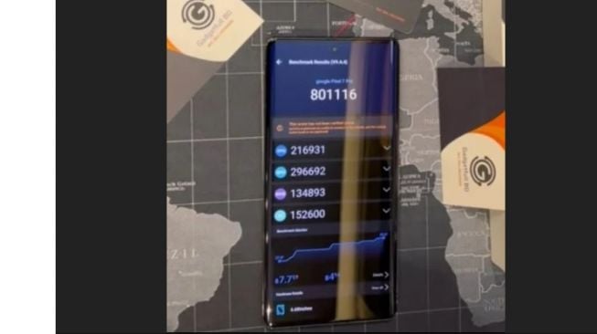 Pixel 7 Pro menjalankan benchmark AnTuTu.[Gizmochina]