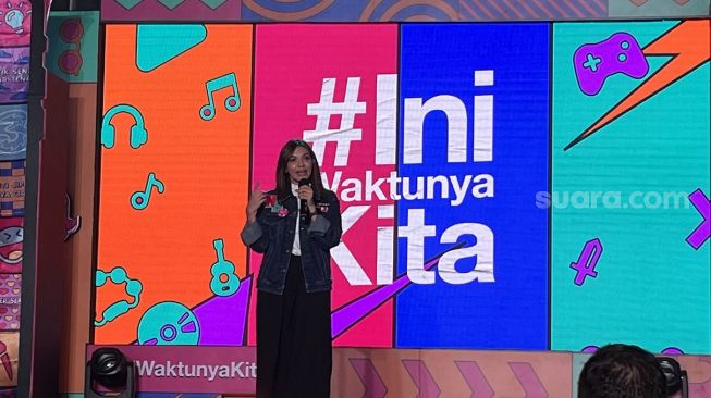 Najwa Shihab menghadiri program baru Indosat Ooredoo Hutchison melalui brand Tri, Generasi Happy di Jakarta, Rabu (6/10/2022). [Suara.com/Dicky Prastya]