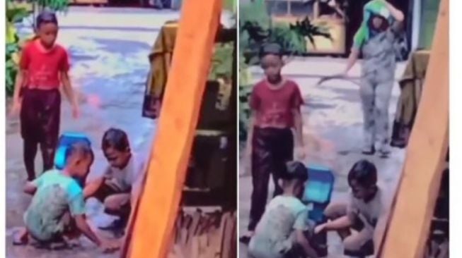 Lagi Asyik Main Hujan-hujanan, Bocah Ini Didatangi Emak Bawa Sapu