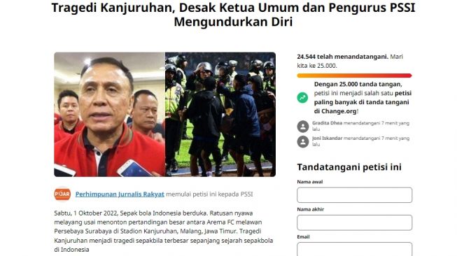 Ribuan Orang Tandatangani Petisi Desak Ketum PSSI dan Pengurusnya Mundur