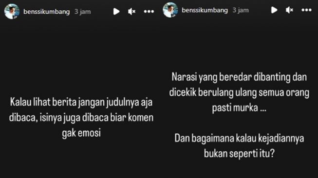 Kaka Rizky Billar, Benny Sikumbang membela sang adik dan menyalahkan media serta warganet soal pemberitaan KDRT terhadap Lesti Kejora. [Instagram Story]