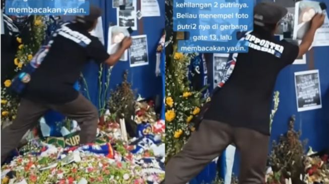 Ikut Sedih, Bapak Ini Pasang Foto Sang Putri di Pintu 13 Stadion Kanjuruhan