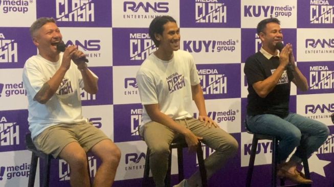 Gading Marten ,Sean Gelael, dan Raffi Ahmad di acara Media Clash antara Kuy Media Group melawan RANS Entertainment di kawasan Senopati, Jakarta Selatan, Senin (10/10/2022).