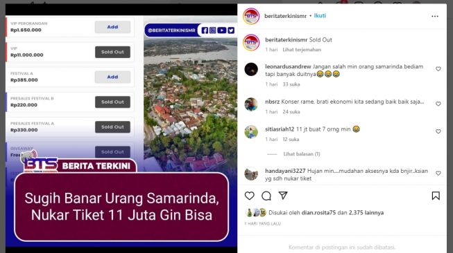 Tiket Konser Rp 11 Juta Sold Out, Warganet Anggap Sudah Biasa: Samarinda Ni Bos