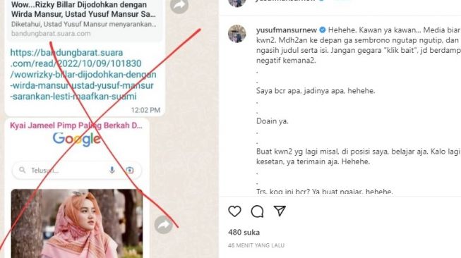 Wirda Mansur dijodohkan Rizky Billar (Instagram/@yusufmansurnew)