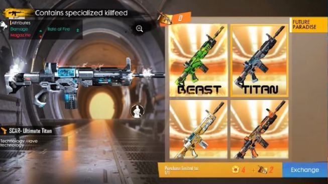 Tampilan Scar - Ultimate Titan Skin Senjata Free Fire. (YouTube / VY Gaming)