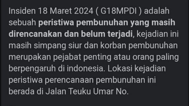 Viral Artikel Insiden 18 Maret 2024, Ungkap Kejadian Perencanaan Pembunuhan Pejabat Penting Indonesia
