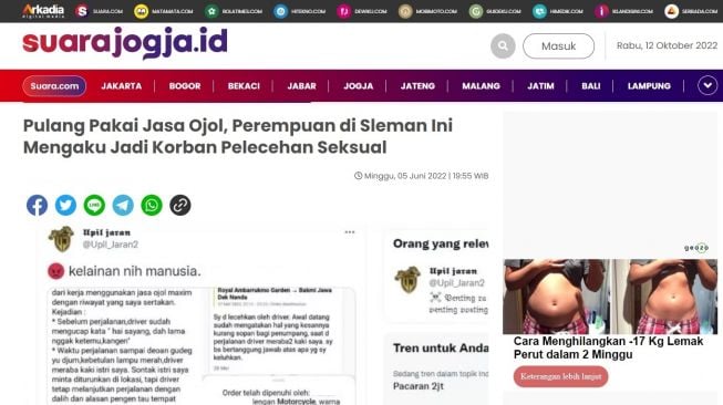 Tangkapan layar dugaan pelecehan seksual yang dilakukan kepada driver ojol kepada perempuan di Sleman. (dok.Suarajogja.id)