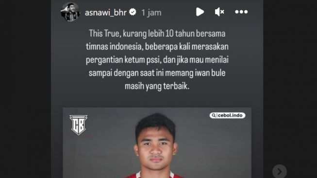 Unggahan instastory akun Instagram Asnawi Mangkualam beri dukungan untuk Iwan Bule