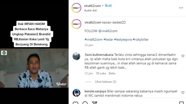 Unggahan Irfan Hakim soal Lesti Kejora dan Rizky Billar [Instagram/@viral62com]