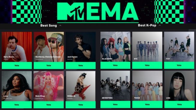 Daftar Lengkap Nominasi MTV EMA 2022, Begini Cara Votingnya!