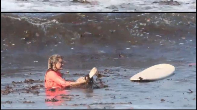 Viral Video Turis Asing Tergulung Sampah saat Berselancar di Pantai Batu Bolong, WNA: Memalukan