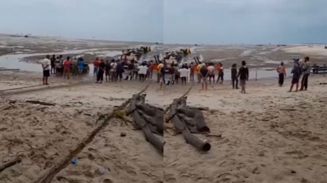 Penampakan Air Laut di Pantai Sampur Bangka Mendadak Surut, Bikin Geger Warga