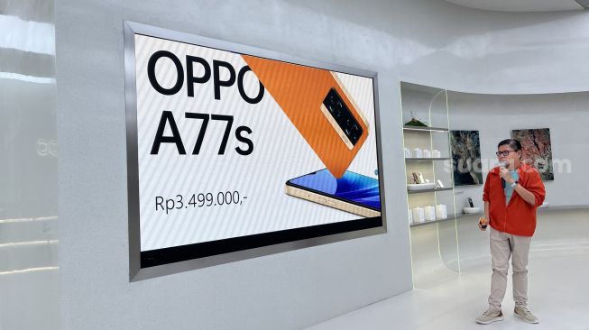 Peluncuran Oppo A77s di Jakarta, Kamis (13/10/2022). [Suara.com/Dicky Prastya]