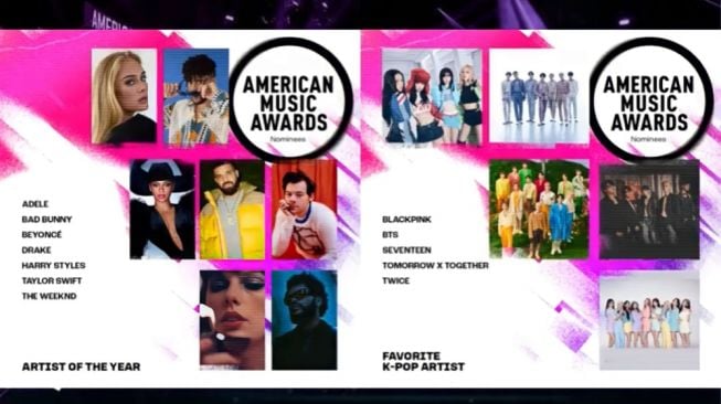 Daftar Lengkap Nominasi AMAs 2022,Favorite K-Pop Artist Jadi Nominasi Baru