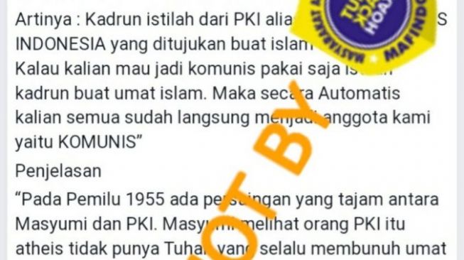 CEK FAKTA: Istilah Kadrun Ternyata Dicetuskan oleh Anggota PKI Bernama Nyoto, Benarkah?