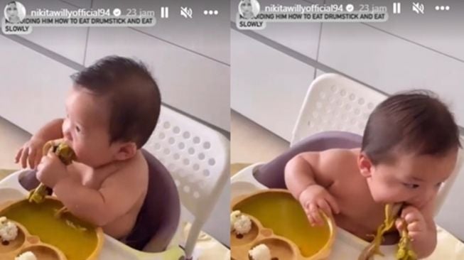 Potret anak artis belajar makan sendiri (Instagram/@nikitawillyofficial94)