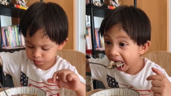 Potret anak artis belajar makan sendiri (Instagram/@andienippekawatabi)