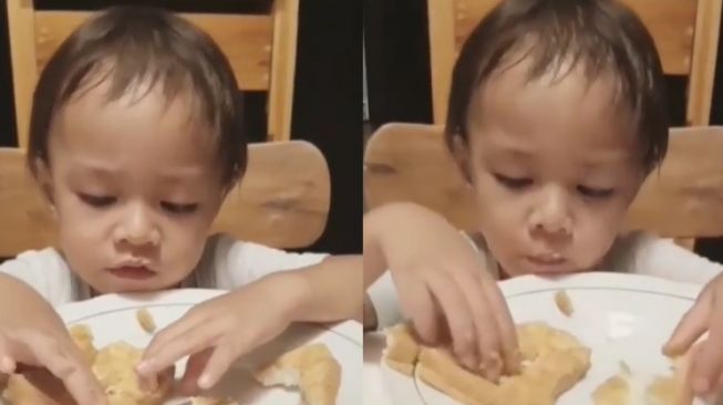 Potret anak artis belajar makan sendiri (Instagram/@sabaidieter)