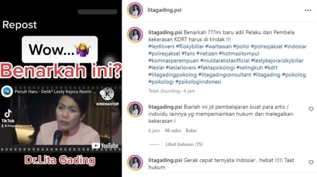 Unggahan soal Lesti Kejora [Instagram/@litagading.psi]