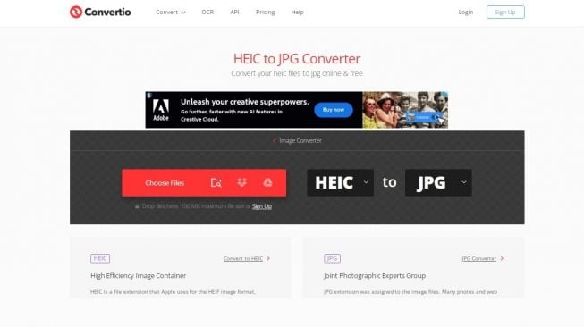 Tampilan situs web konversi HEIC ke JPG. (screenshot)