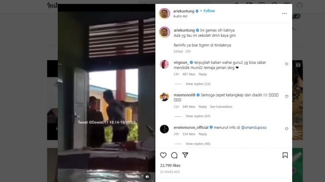 Unggahan Arie Untung soal guru aniaya siswa.