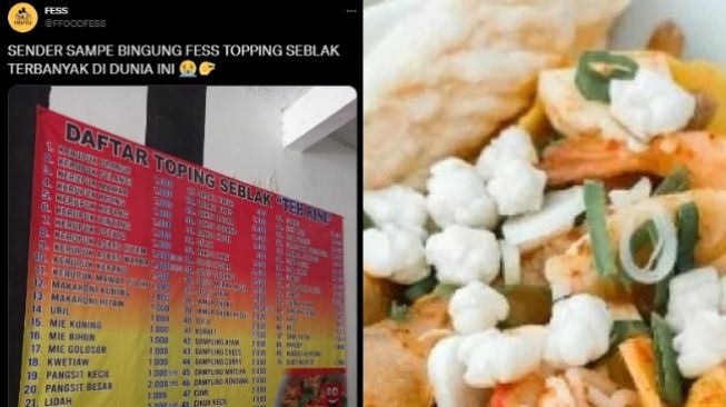 Orang Pamer Spanduk Warung Seblak dengan Topping Terbanyak di Dunia, Publik Salfok Lihat Menu Ini