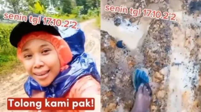 'Tolong Kami Pak', Sambil Gendong Anak, Wanita Ini Curhat Jalan Desanya Rusak Puluhan Tahun Tak Diperbaiki