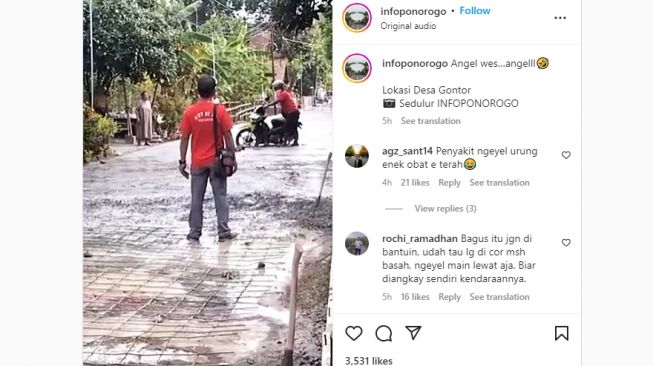 Viral Video Pemotor Nekat Lewati Jalan yang Masih Dicor di Ponorogo, Warganet Geram