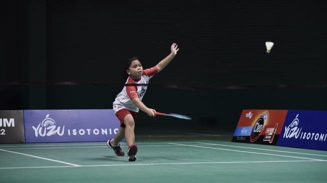 Adeline Abigail Age, pebulu tangkis usia dini asal Manokwari, Papua Barat saat mengikuti Audisi Umum PB Djarum 2022 di GOR Djarum Jati, Kudus, Jawa Tengah, Rabu (19/10/2022). [Dok. PB Djarum/Djarum Foundation]