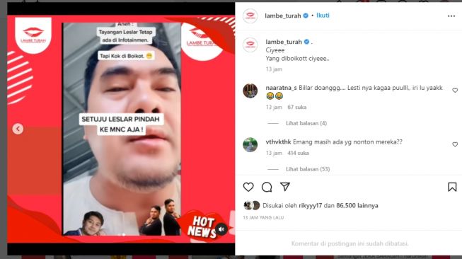 Tangkapan layar video. [Instagram/@lambe_turah]