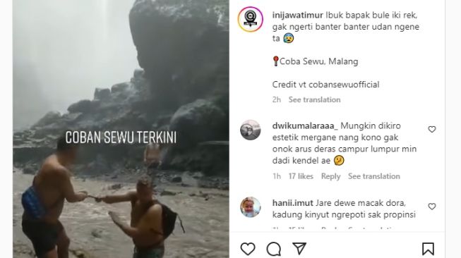 Viral Rombongan Bule Nekat ke Titik Air Terjun Coban Sewu saat Arus Deras