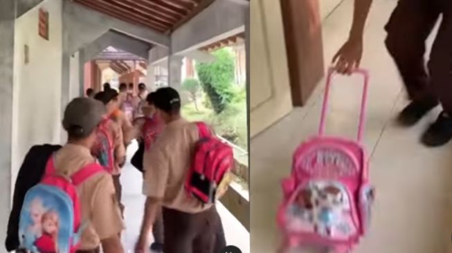 Gemas! Pelajar SMK Ini Kompak ke Sekolah Pakai Tas Bocah