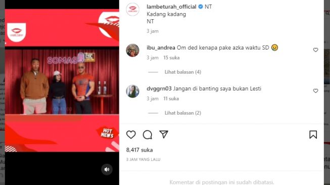 Tangkapan layar video. [Instagram/@lambeturah_official]